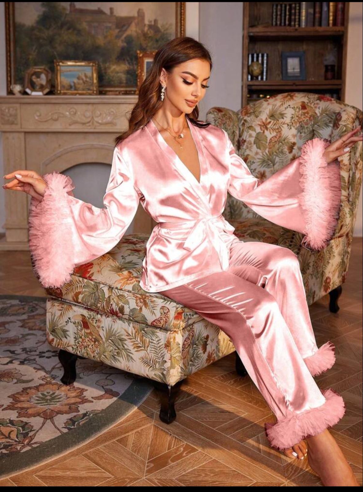 Ensemble de pyjama en soie de luxe pour femmes à manches longues